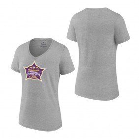 LSU Tigers Women's 2023 NCAA Women's Basketball National Champions Logo V-Neck T-Shirt Gray