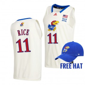 M.J. Rice #11 Kansas Jayhawks College Basketball Free Hat Jersey White