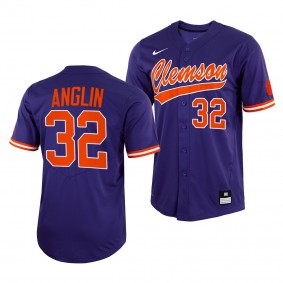 Clemson Tigers Mack Anglin 2022 College Baseball Full-Button Purple #32 Jersey