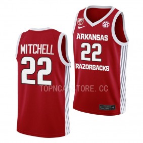 Arkansas Razorbacks Makhel Mitchell Red #22 100 Season Jersey 2022-23 College Basketball