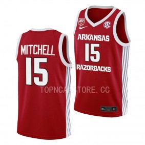 Arkansas Razorbacks Makhi Mitchell Red #15 100 Season Jersey 2022-23 College Basketball