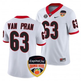 Sedrick Van Pran 2023 Orange Bowl Georgia Bulldogs #63 Jersey White Men's College Football Playoff Shirt
