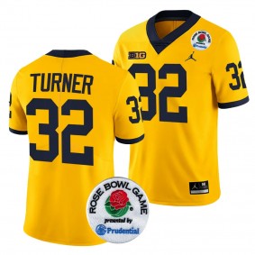 Men's James Turner Michigan Wolverines 2024 Rose Bowl Maize #32 College Football Playoff Jersey