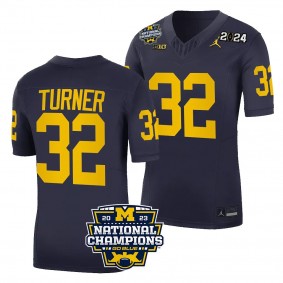 Men's James Turner Michigan Wolverines CFBPlayoff 2023 National Champions Navy #32 FUSE Limited Jersey
