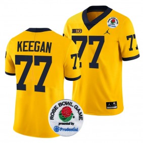 Men's Trevor Keegan Michigan Wolverines 2024 Rose Bowl Maize #77 College Football Playoff Jersey