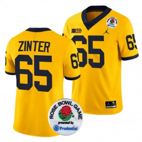 Men's Zak Zinter Michigan Wolverines 2024 Rose Bowl Maize #65 College Football Playoff Jersey