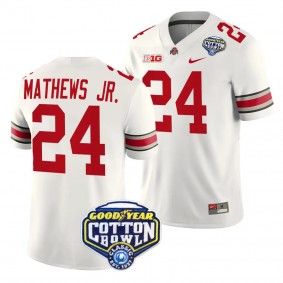 Ohio State Buckeyes Jermaine Mathews Jr. 2023 Cotton Bowl #24 White College Football Playoff Jersey Men's