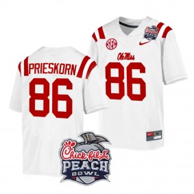 Men's Caden Prieskorn Ole Miss Rebels 2024 Peach Bowl White #86 College Football Playoff Jersey