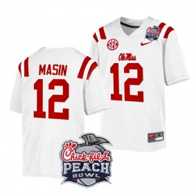 Men's Fraser Masin Ole Miss Rebels 2024 Peach Bowl White #12 College Football Playoff Jersey