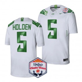 Men's Traeshon Holden Oregon Ducks 2024 Fiesta Bowl White #5 College Football Playoff Jersey