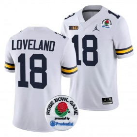 Michigan Wolverines 2024 Rose Bowl Colston Loveland #18 White Men's College Football Playoff Jersey