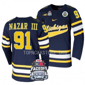 Frank Nazar III Michigan Wolverines Navy Faceoff On The Lake Hockey Jersey 2023