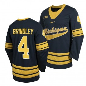 Michigan Wolverines Gavin Brindley College Hockey Navy #4 Jersey 2023-24