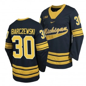Michigan Wolverines Jacob Barczewski College Hockey Navy #30 Jersey 2023-24