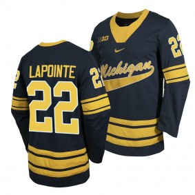 Michigan Wolverines Philippe Lapointe College Hockey Navy #22 Jersey 2023-24