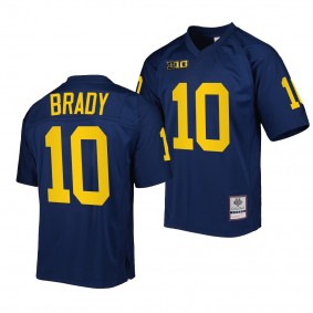 Michigan Wolverines #10 Tom Brady Authentic Football Navy Mitchell Ness Jersey Men's