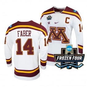 Minnesota Golden Gophers Brock Faber 2023 NCAA Frozen Four White #14 Ice Hockey Jersey