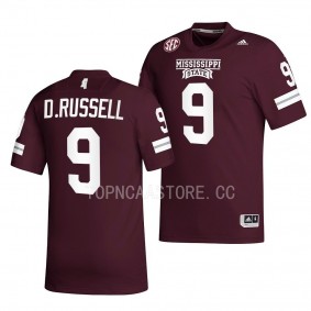 2022 Egg Bowl Champs De'Monte Russell Mississippi State Bulldogs #9 Maroon Premier Football Jersey Men's