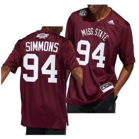 Dowsing x Bell 50 Year Mississippi State Bulldogs Jeffery Simmons #94 Maroon Men's Football Premier Strategy Jersey