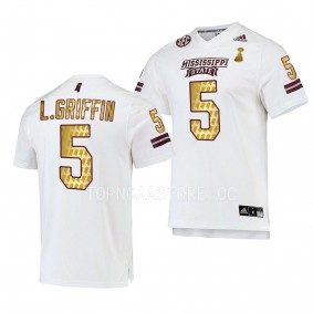 Mississippi State Bulldogs 2022 Egg Bowl Champions Lideatrick Griffin #5 White Men's Gold Jersey