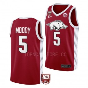 Arkansas Razorbacks 100 Season Moses Moody #5 Red College Basketball Jersey
