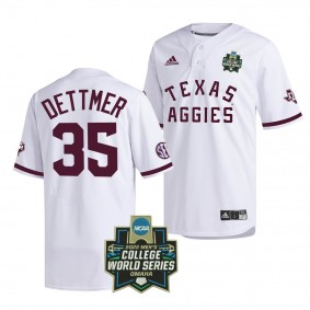 Texas A&M Aggies Nathan Dettmer 2022 College World Series Baseball White #35 Jersey