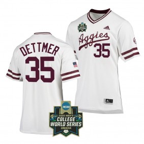 2022 College World Series Texas A&M Aggies Nathan Dettmer #35 White SEC Baseball Jersey Men