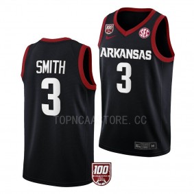 Arkansas Razorbacks Nick Smith Black #3 College Basketball Jersey 2022-23 100 Season
