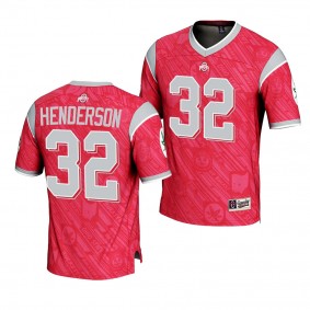 TreVeyon Henderson Ohio State Buckeyes Highlight Print #32 Jersey Men's Scarlet Football Fashion Uniform