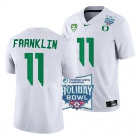 Troy Franklin Oregon Ducks 2022 Holiday Bowl White Game Football Jersey
