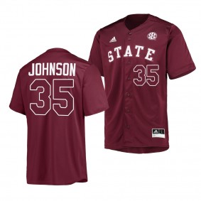 Mississippi State Bulldogs Preston Johnson College Baseball Maroon #35 Jersey Button-Up