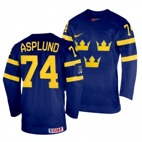 Rasmus Asplund Sweden Hockey 2022 IIHF World Championship Navy Away Jersey #74