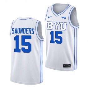 BYU Cougars Richie Saunders White #15 Jersey 2022-23 College Basketball