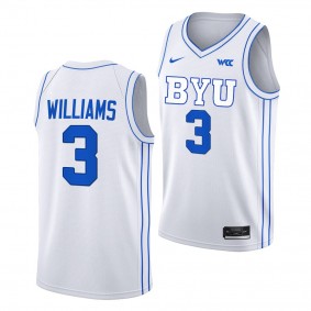 BYU Cougars Rudi Williams White #3 Jersey 2022-23 College Basketball
