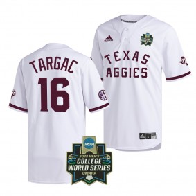 Texas A&M Aggies Ryan Targac 2022 College World Series Baseball White #16 Jersey