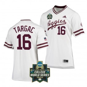2022 College World Series Texas A&M Aggies Ryan Targac #16 White SEC Baseball Jersey Men