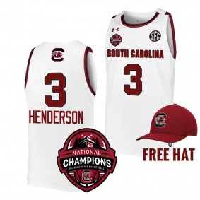 South Carolina Gamecocks Destanni Henderson 2022 NCAA Women's Basketball National Champions White Free Hat Jersey Unisex