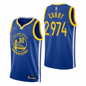 Stephen Curry #30 NBA 2974th 3-points GOAT Shooter Royal Jersey