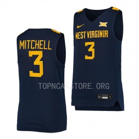 West Virginia Mountaineers Tre Mitchell College Basketball Replica uniform Navy #3 Jersey 2022-23
