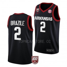 Arkansas Razorbacks Trevon Brazile Black #2 College Basketball Jersey 2022-23 100 Season