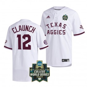 Texas A&M Aggies Troy Claunch 2022 College World Series Baseball White #12 Jersey