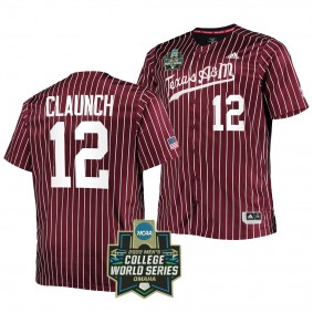 Troy Claunch Texas A&M Aggies #12 Maroon 2022 College World Series Stripes Jersey