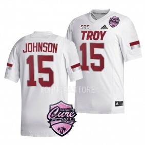 Troy Trojans 2022 Cure Bowl Tez Johnson #15 White Men's Football Jersey