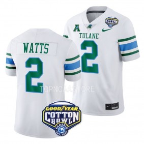 Duece Watts Tulane Green Wave 2023 Cotton Bowl College Football Playoff Jersey Men's White #2 Uniform
