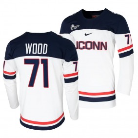 UConn Huskies Matthew Wood College Hockey White #71 Replica Jersey 2023-24