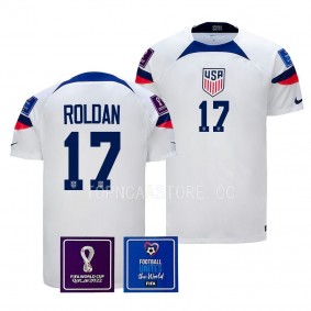 USMNT #17 Cristian Roldan FIFA World Cup 2022 White Kit Jersey