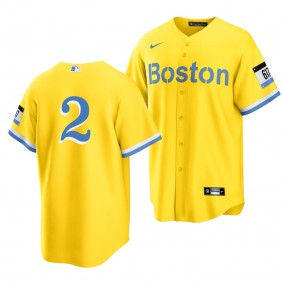 Boston Red Sox Xander Bogaerts 2022 City Connect Gold Light Blue #2 Jersey Replica