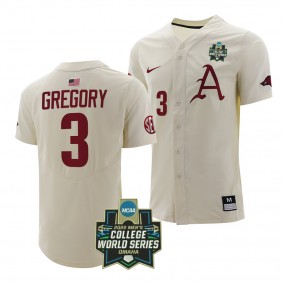 Zack Gregory Arkansas Razorbacks #3 White 2022 College World Series Baseball Jersey